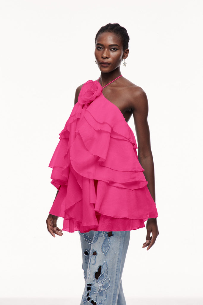 Boudewijn Flower Ruffle Mini Dress In Rose - Stylish beautiful dress for special occasions | Buy Online