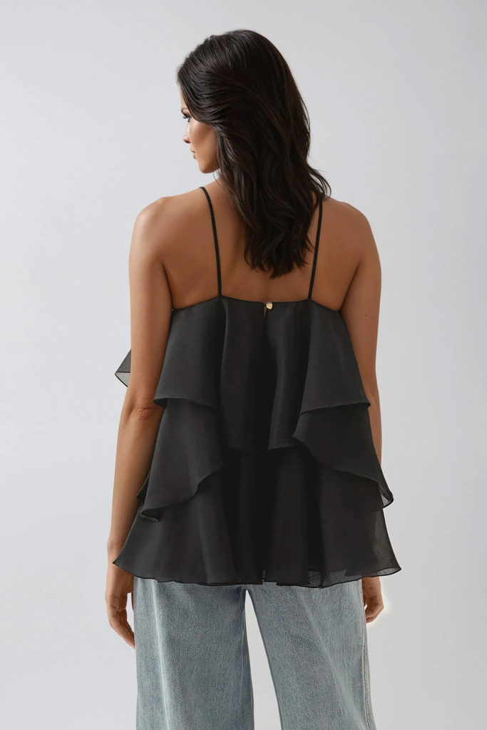 Shop  black dress - Perfect for special occasions | Boudewijn Flower Ruffle Top In Black