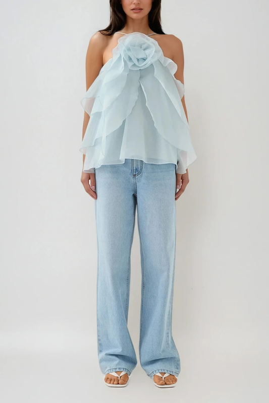 Boudewijn Flower Ruffle Top In Blue