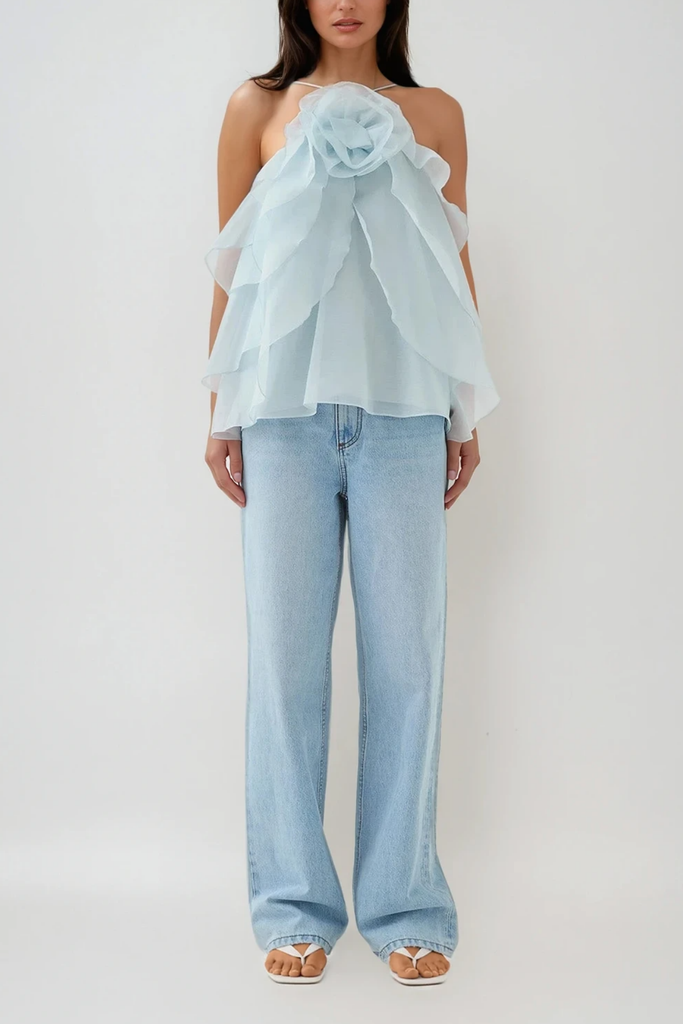 Shop  blue dress - Perfect for special occasions | Boudewijn Flower Ruffle Top In Blue