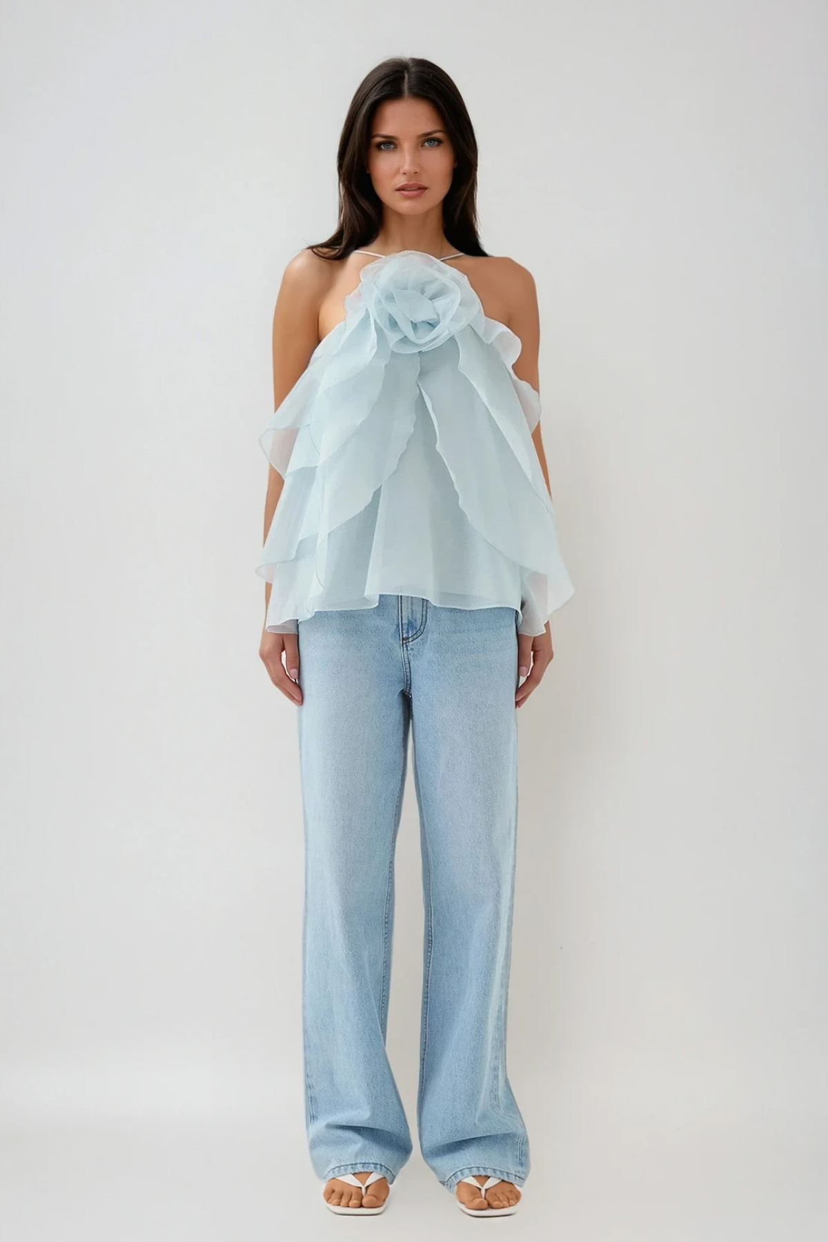 Boudewijn Flower Ruffle Top In Blue