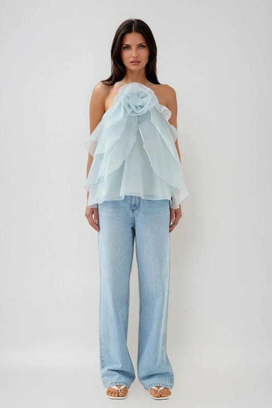 Boudewijn Flower Ruffle Top In Blue