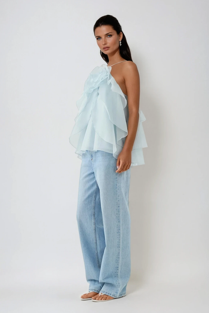 Stylish blue dress | Boudewijn Flower Ruffle Top In Blue - Ideal for special occasions