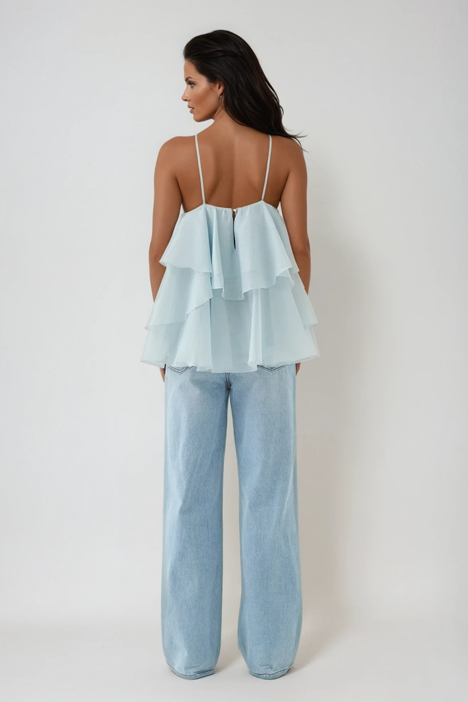 Stylish blue dress | Boudewijn Flower Ruffle Top In Blue - Ideal for special occasions