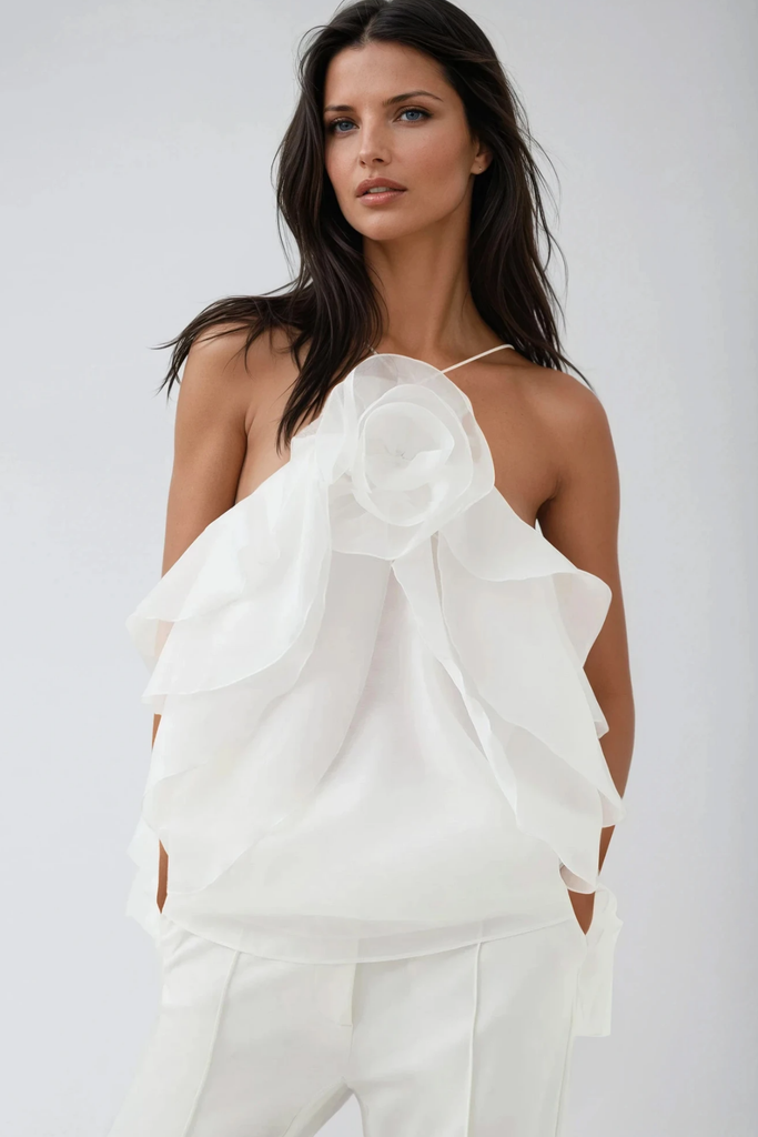 Boudewijn Flower Ruffle Top In White - Stylish white dress for special occasions | Buy Online