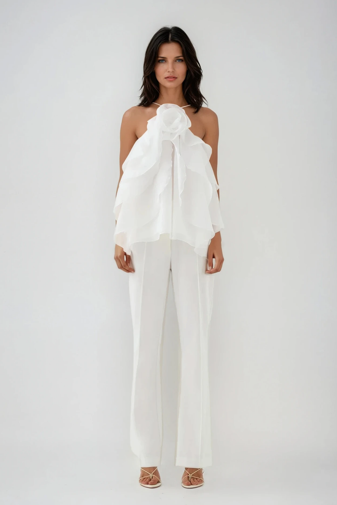Shop  white dress - Perfect for special occasions | Boudewijn Flower Ruffle Top In White