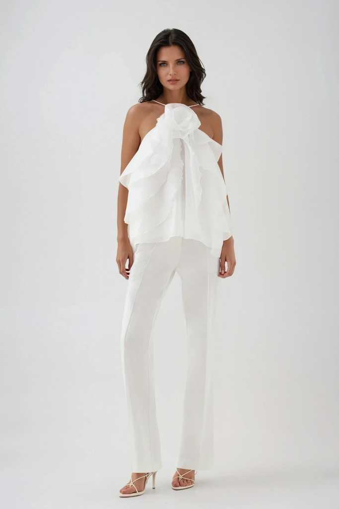 Boudewijn Flower Ruffle Top In White - Stylish white dress for special occasions | Buy Online