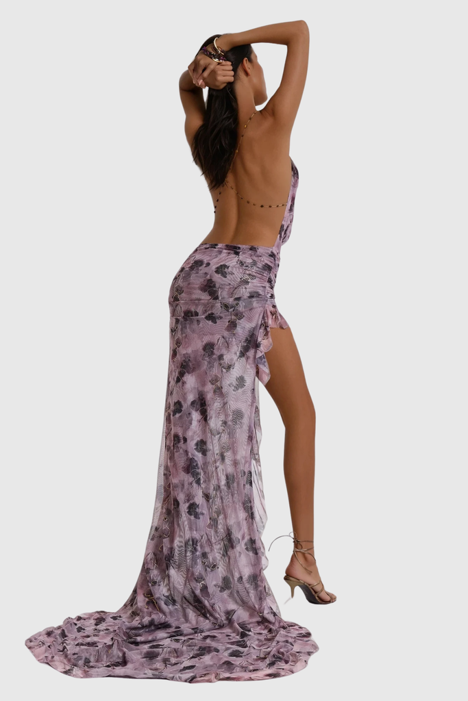 Stylish beautiful dress | Boudicca Cow Neck Print Backless Maxi Dress - Ideal for special occasions
