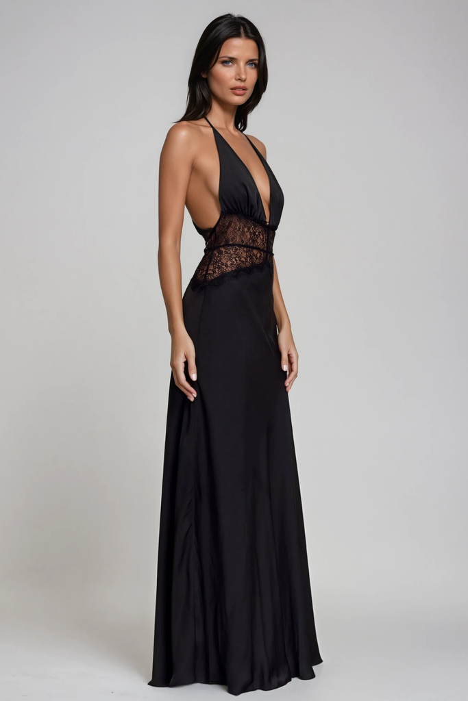 Shop  black dress - Perfect for special occasions | Bowie Lace Plunge Backless Maxi Dress In Black
