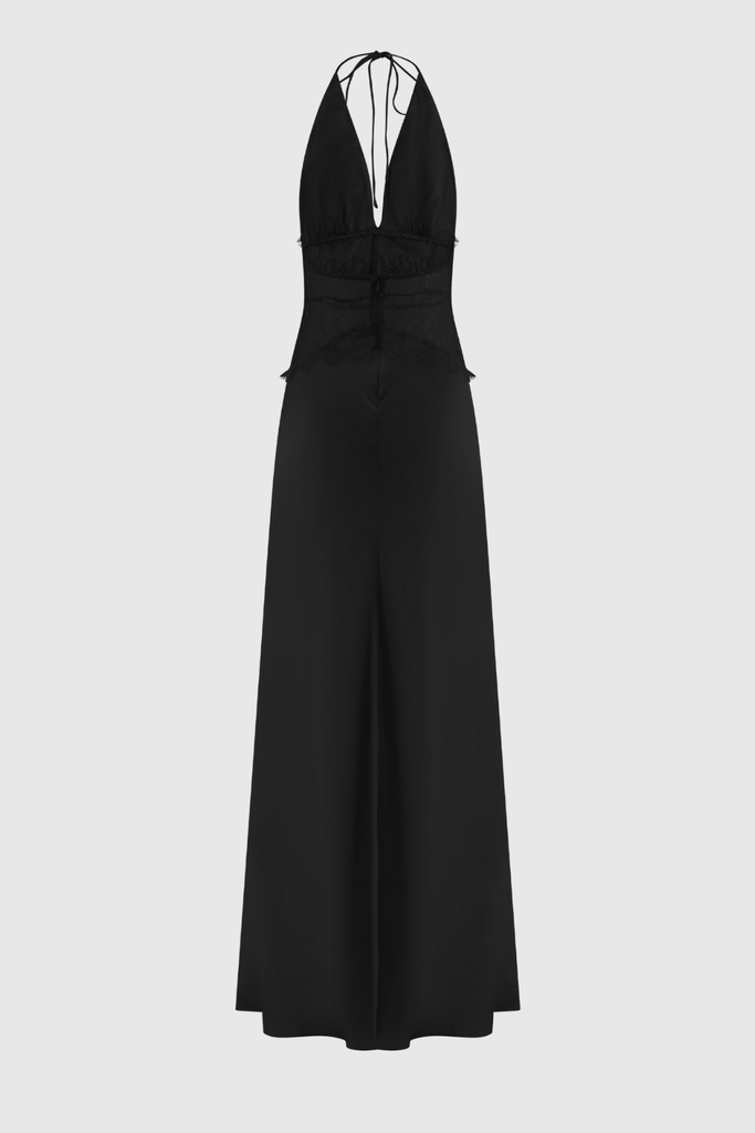 Stylish black dress | Bowie Lace Plunge Backless Maxi Dress In Black - Ideal for special occasions
