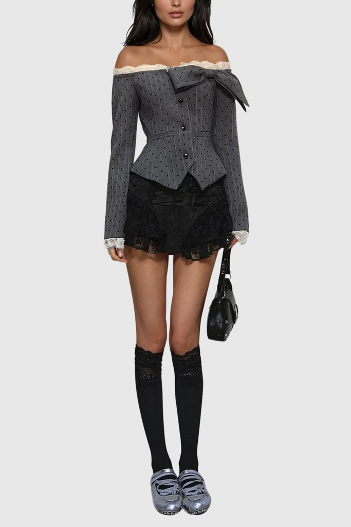 Braiden Off Shoulder Bow Dot Top - Stylish beautiful dress for special occasions | Buy Online