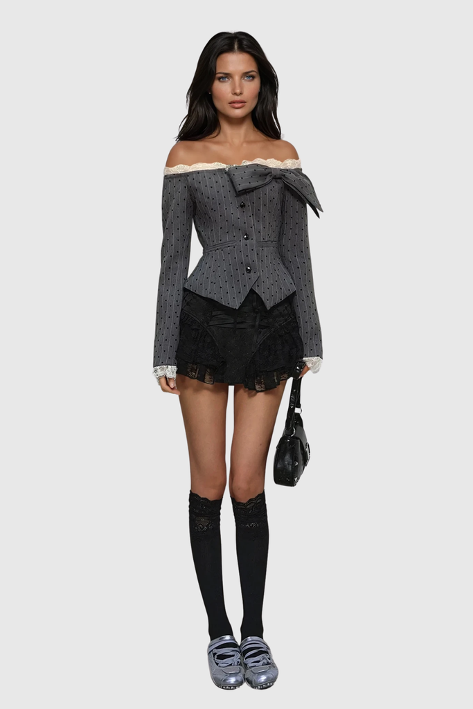 Braiden Off Shoulder Bow Dot Top - Stylish beautiful dress for special occasions | Buy Online