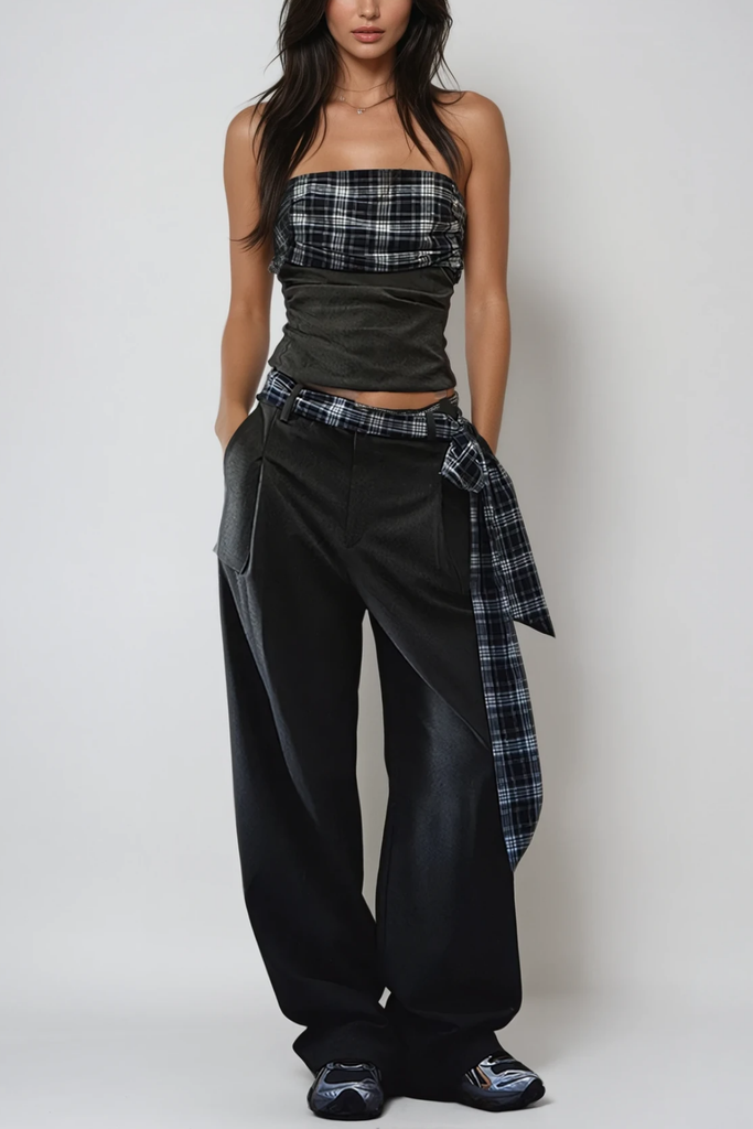 Shop  beautiful dress - Perfect for special occasions | Braidy Grid Strapless Pants Set