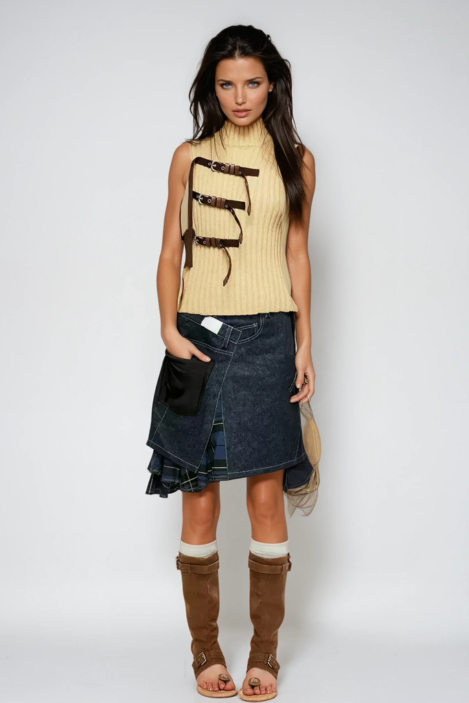 Stylish blue midi | Branda Asymmetric Stripe Midi Skirt In Blue - Ideal for special occasions