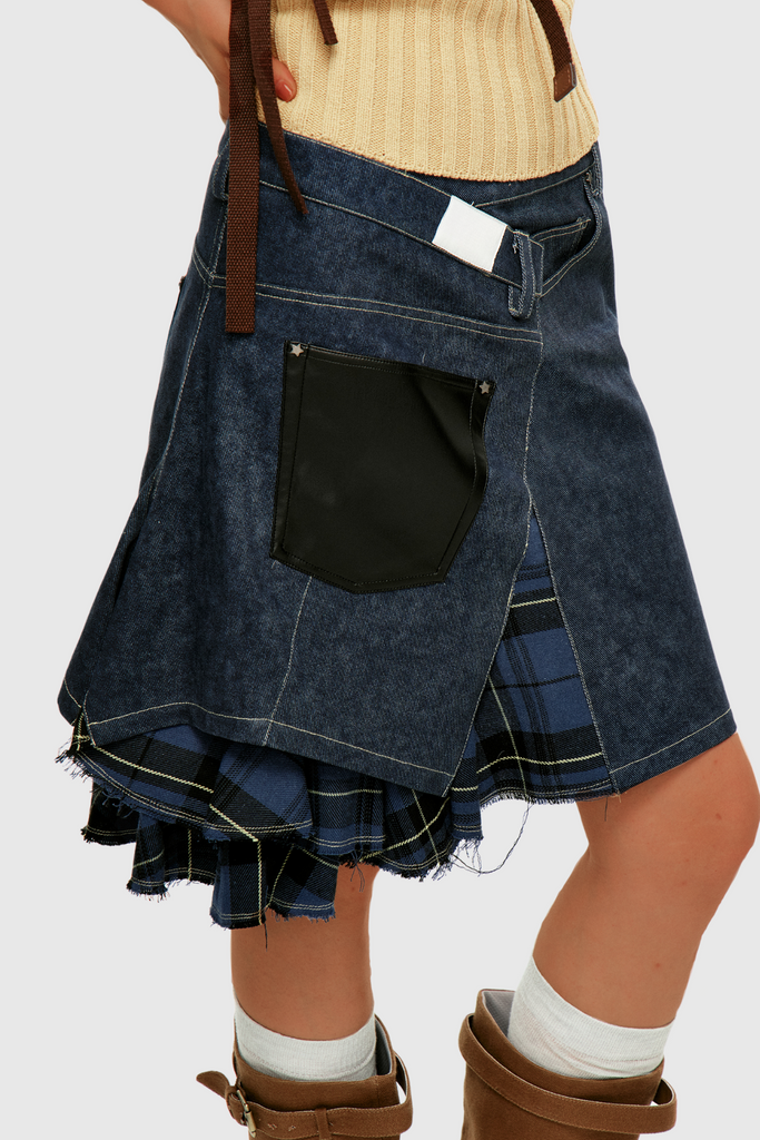 Shop  blue midi - Perfect for special occasions | Branda Asymmetric Stripe Midi Skirt In Blue