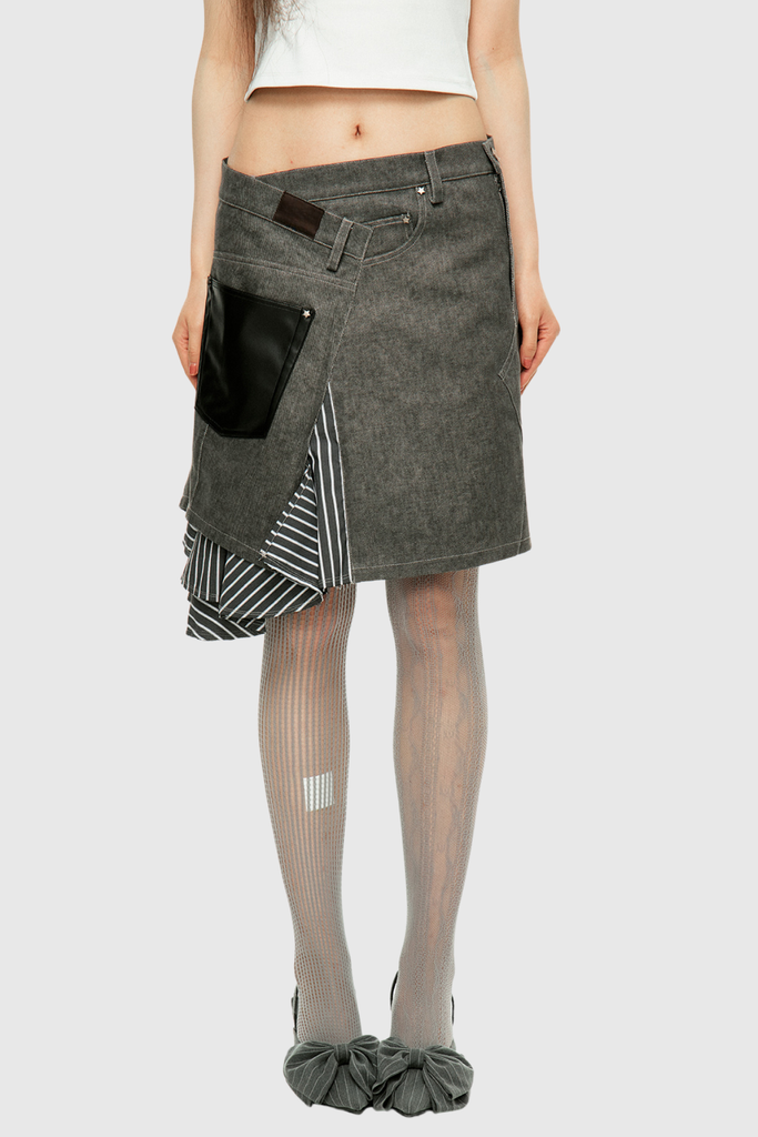 Stylish beautiful midi | Branda Asymmetric Stripe Midi Skirt In Grey - Ideal for special occasions