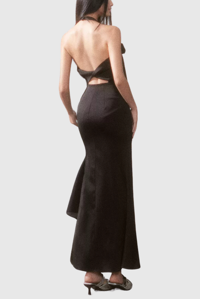 Branden Cowl Neck Flower Backless Maxi Dress In Black - Stylish black dress for special occasions | Buy Online