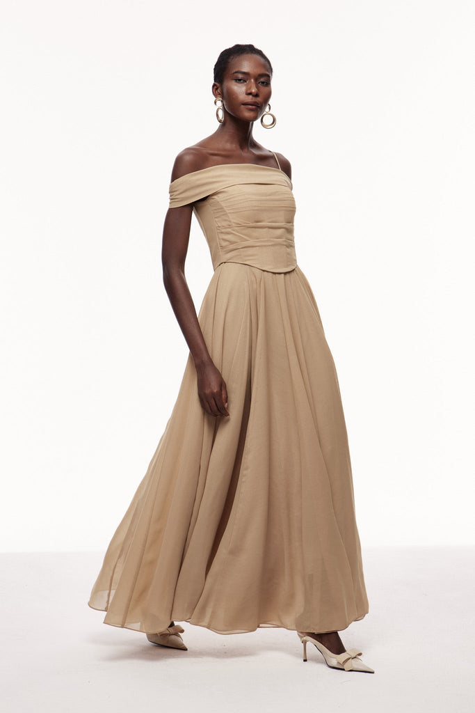 Shop  beautiful dress - Perfect for special occasions | Brandon Corset Ruffle Maxi Dress