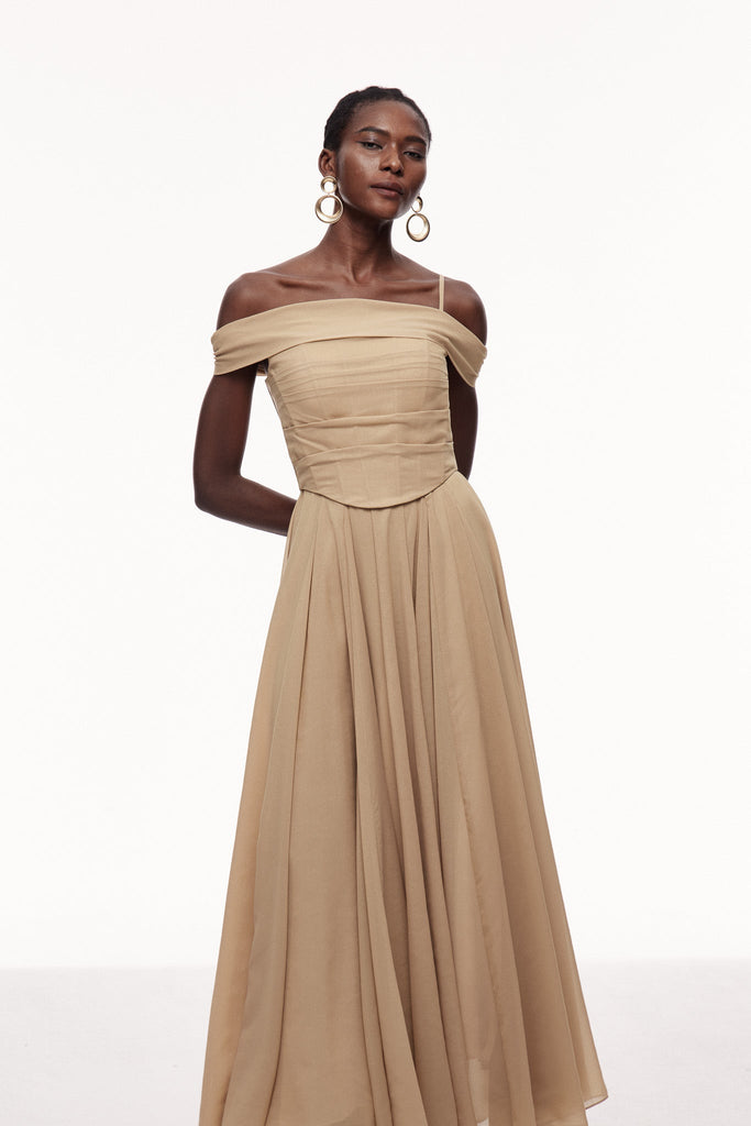 Shop  beautiful dress - Perfect for special occasions | Brandon Corset Ruffle Maxi Dress