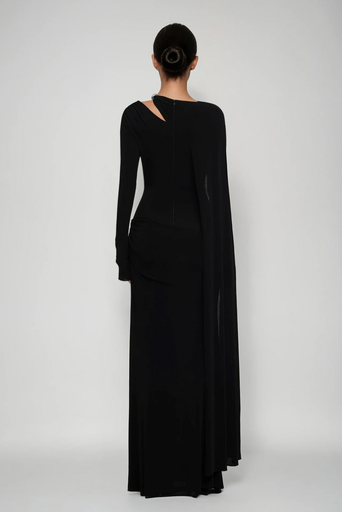 Stylish black dress | Brandt Cutout Shawl Maxi Dress In Black - Ideal for special occasions