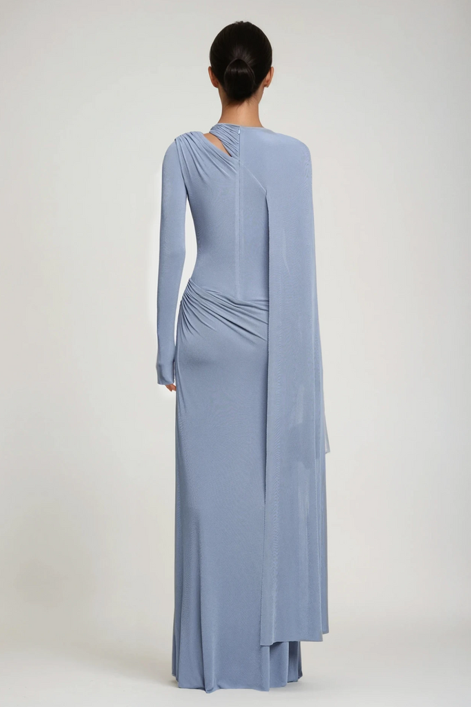 Brandt Cutout Shawl Maxi Dress In Blue - Stylish blue dress for special occasions | Buy Online