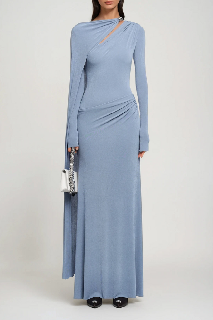 Stylish blue dress | Brandt Cutout Shawl Maxi Dress In Blue - Ideal for special occasions