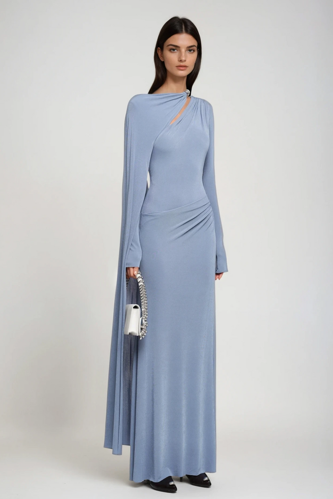Brandt Cutout Shawl Maxi Dress In Blue - Stylish blue dress for special occasions | Buy Online