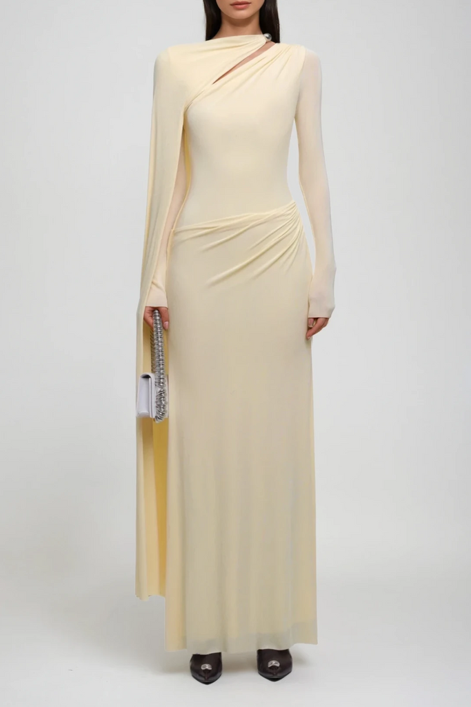 Shop  yellow dress - Perfect for special occasions | Brandt Cutout Shawl Maxi Dress In Yellow