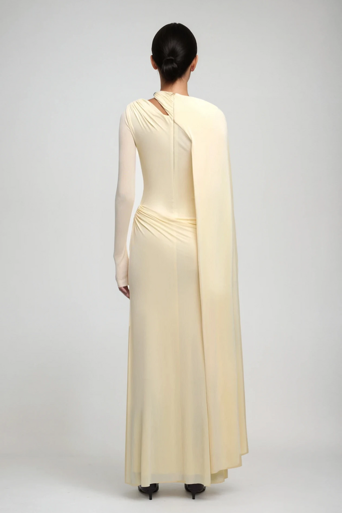 Stylish yellow dress | Brandt Cutout Shawl Maxi Dress In Yellow - Ideal for special occasions