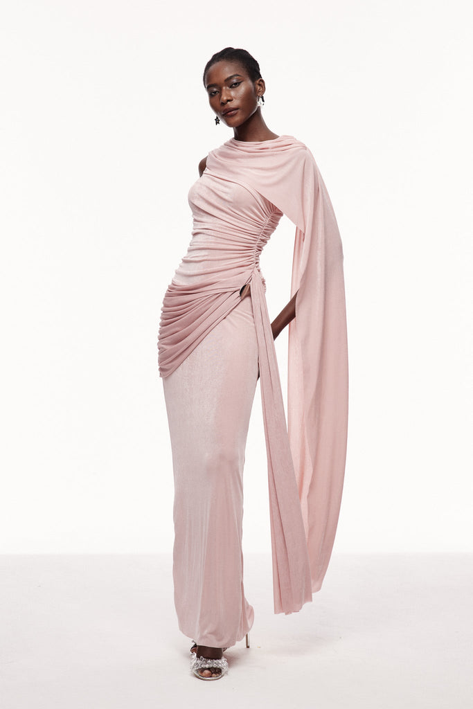 Shop  pink dress - Perfect for special occasions | Brandt Ruch Shawl Maxi Dress In Pink