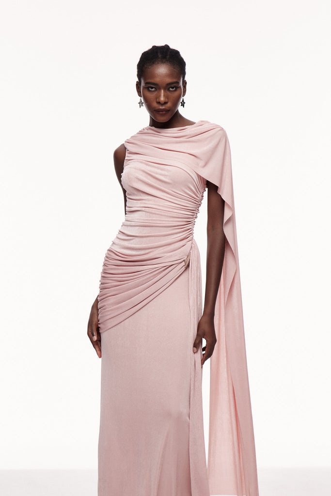 Shop  pink dress - Perfect for special occasions | Brandt Ruch Shawl Maxi Dress In Pink