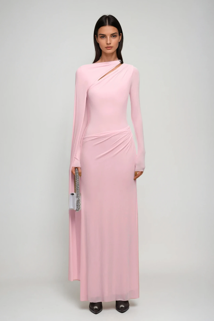 Stylish pink dress | Brandt Cutout Shawl Maxi Dress In Pink - Ideal for special occasions