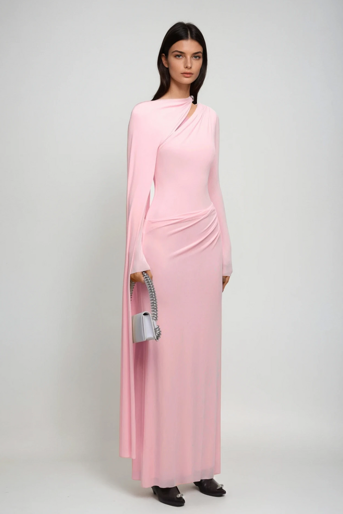 Shop  pink dress - Perfect for special occasions | Brandt Cutout Shawl Maxi Dress In Pink