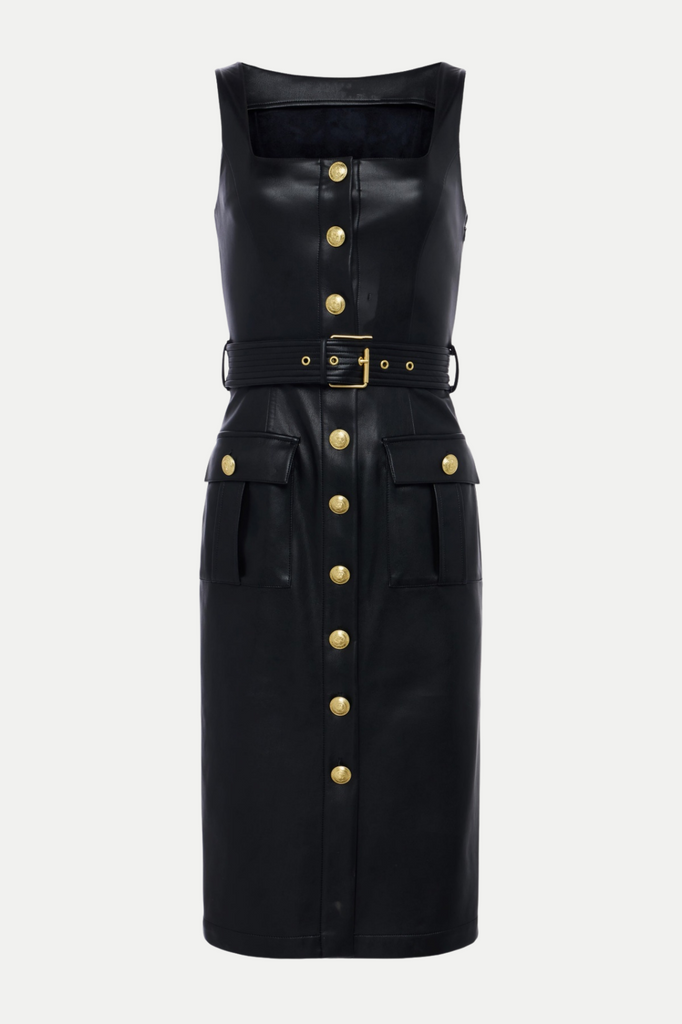 Shop  beautiful dress - Perfect for special occasions | Braxas Buttoned Leather Tank Mini Dress