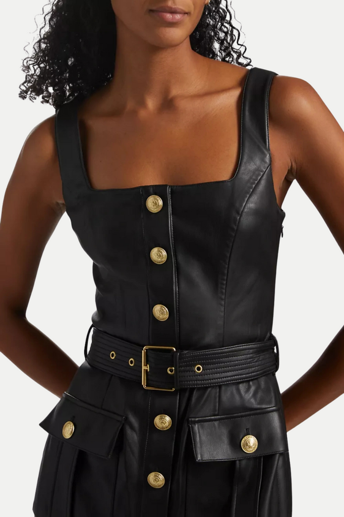 Shop  beautiful dress - Perfect for special occasions | Braxas Buttoned Leather Tank Mini Dress