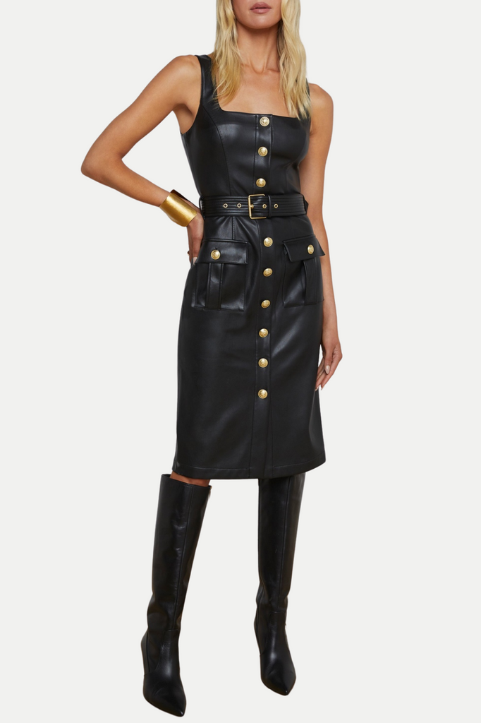 Shop  beautiful dress - Perfect for special occasions | Braxas Buttoned Leather Tank Mini Dress
