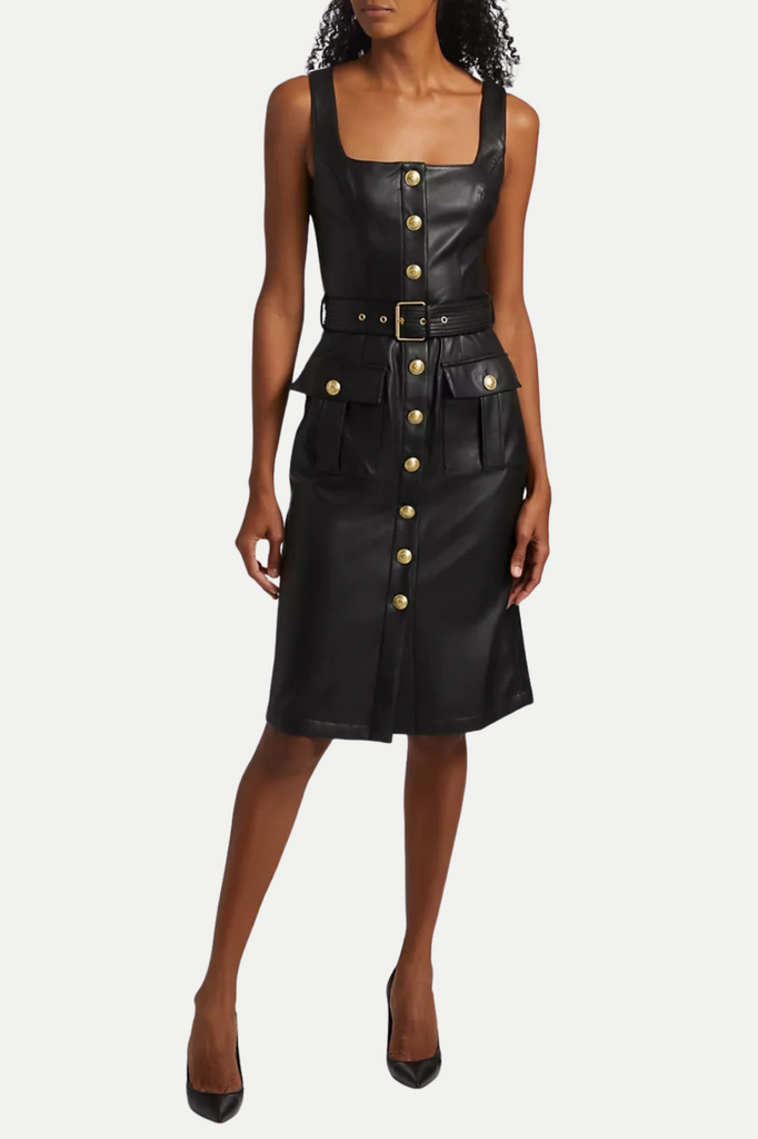 Stylish beautiful dress | Braxas Buttoned Leather Tank Mini Dress - Ideal for special occasions