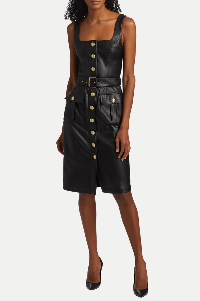 Stylish beautiful dress | Braxas Buttoned Leather Tank Mini Dress - Ideal for special occasions
