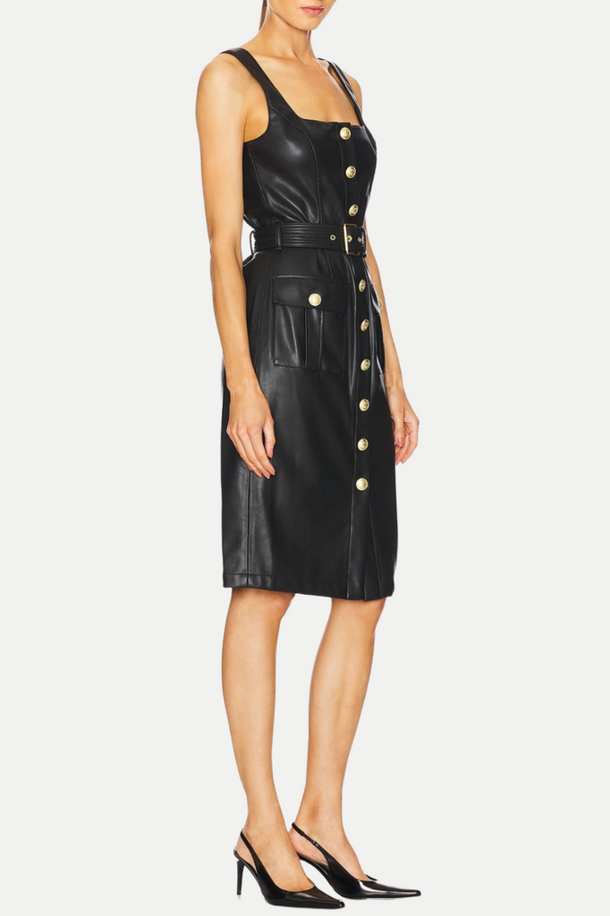Braxas Buttoned Leather Tank Mini Dress - Stylish beautiful dress for special occasions | Buy Online