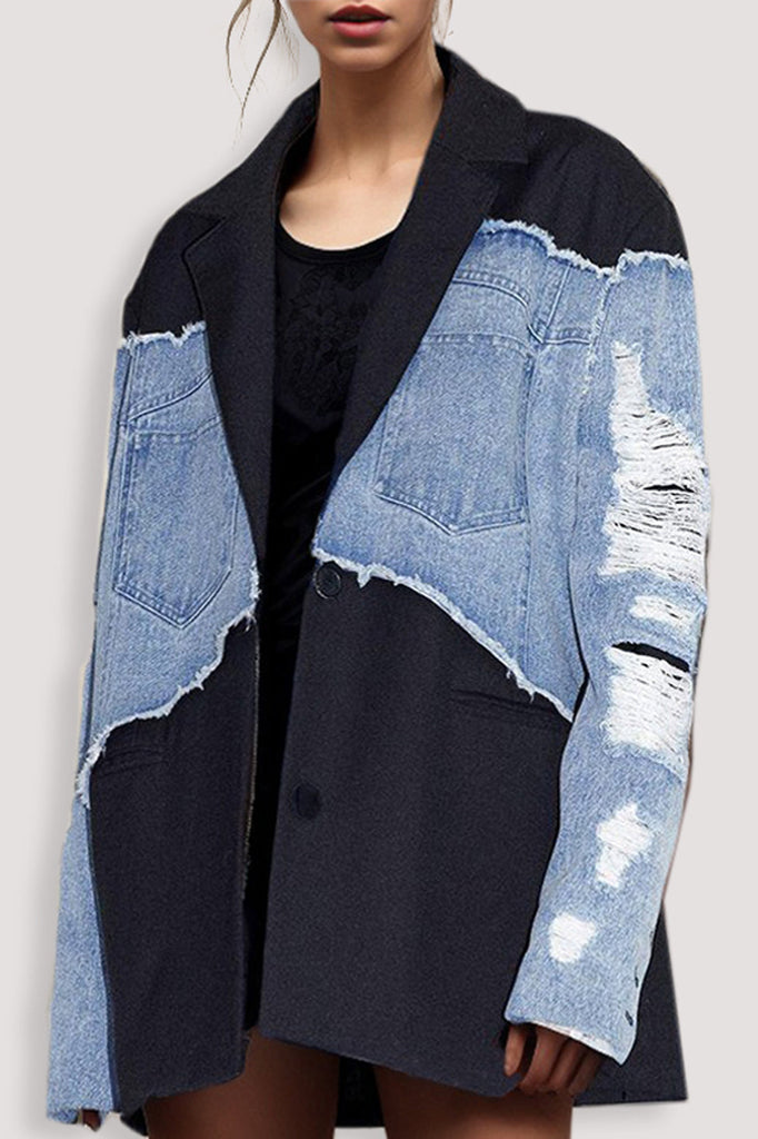 Brenna  Denim Patchwork Coat - Stylish beautiful dress for special occasions | Buy Online