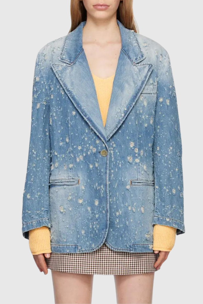 Stylish beautiful dress | Brenna Torn Lapel Denim Jacket - Ideal for special occasions