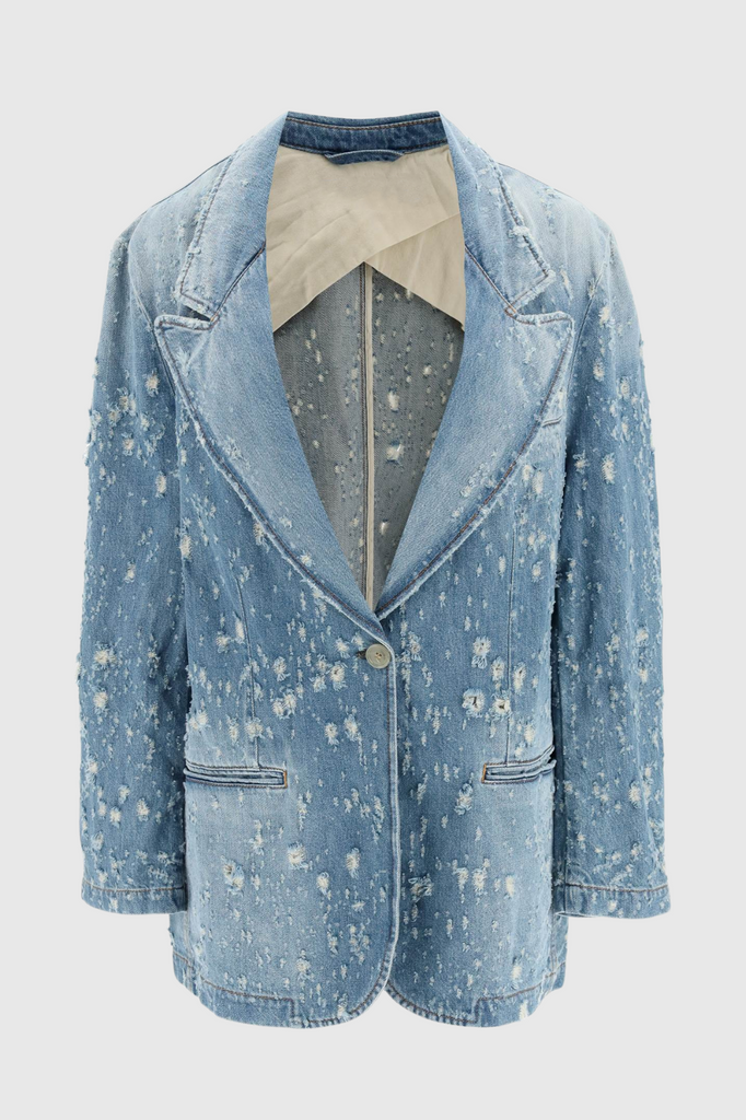Stylish beautiful dress | Brenna Torn Lapel Denim Jacket - Ideal for special occasions