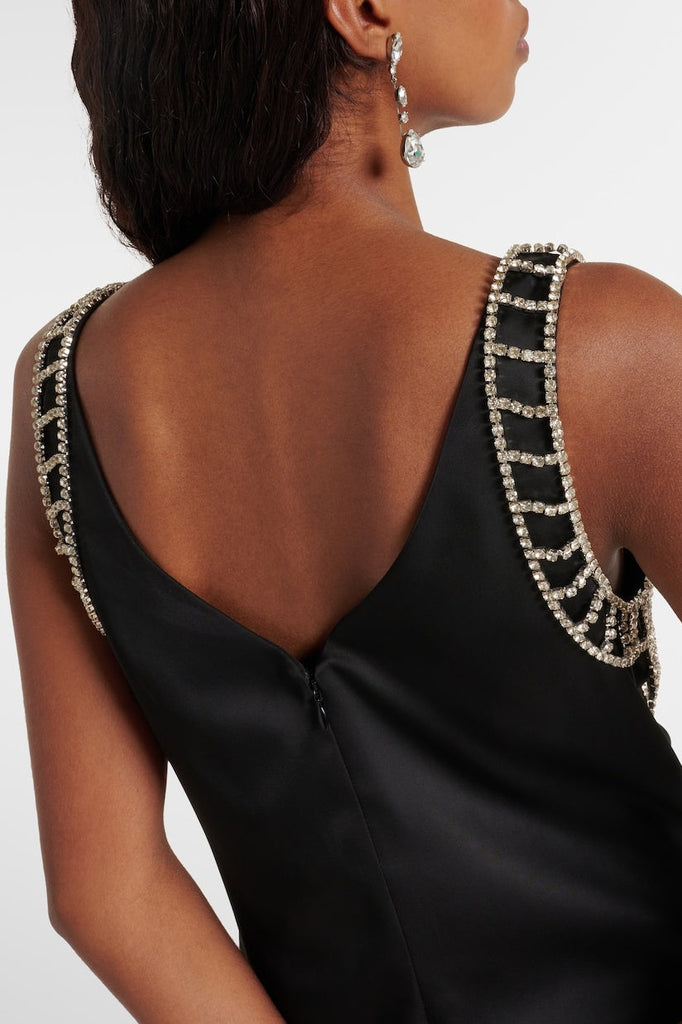 Stylish black dress | Briony Crystal Embellished Satin Mini Dress - Black - Ideal for special occasions