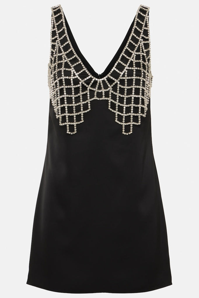 Stylish black dress | Briony Crystal Embellished Satin Mini Dress - Black - Ideal for special occasions
