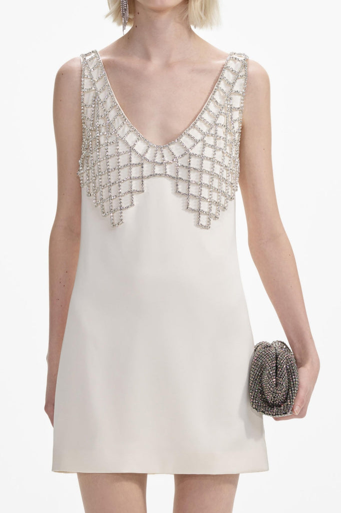 Briony Crystal Embellished Satin Mini Dress - White - Stylish white dress for special occasions | Buy Online