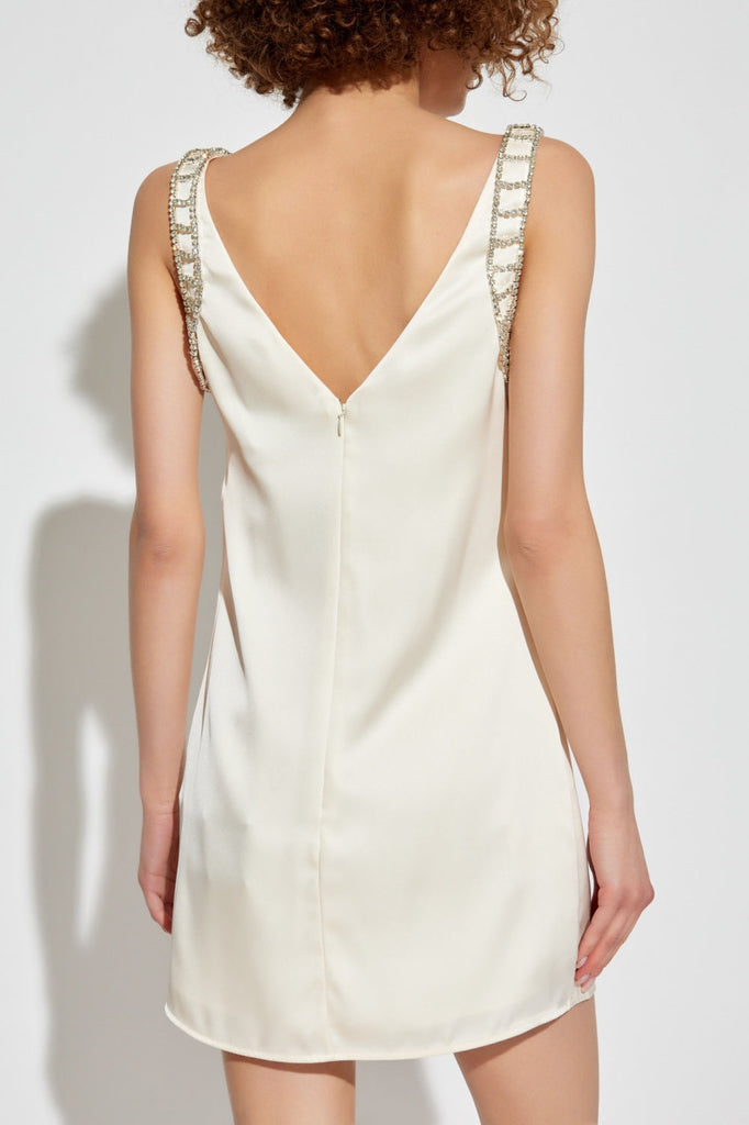 Stylish white dress | Briony Crystal Embellished Satin Mini Dress - White - Ideal for special occasions