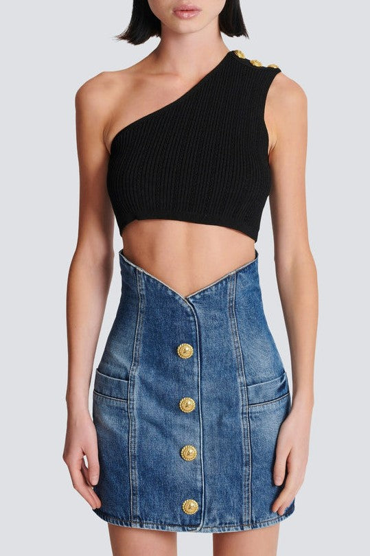 Brittia Button Denim Skirt - Stylish beautiful dress for special occasions | Buy Online