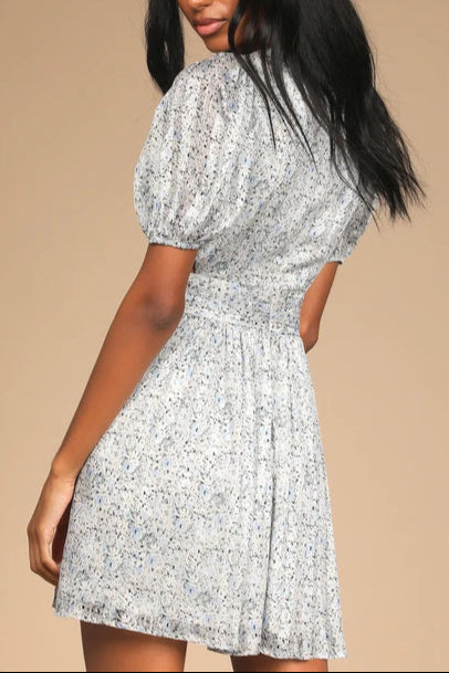 Stylish white dress | Budding Love White Floral Print Puff Sleeve Cutout Mini Dress - Ideal for special occasions