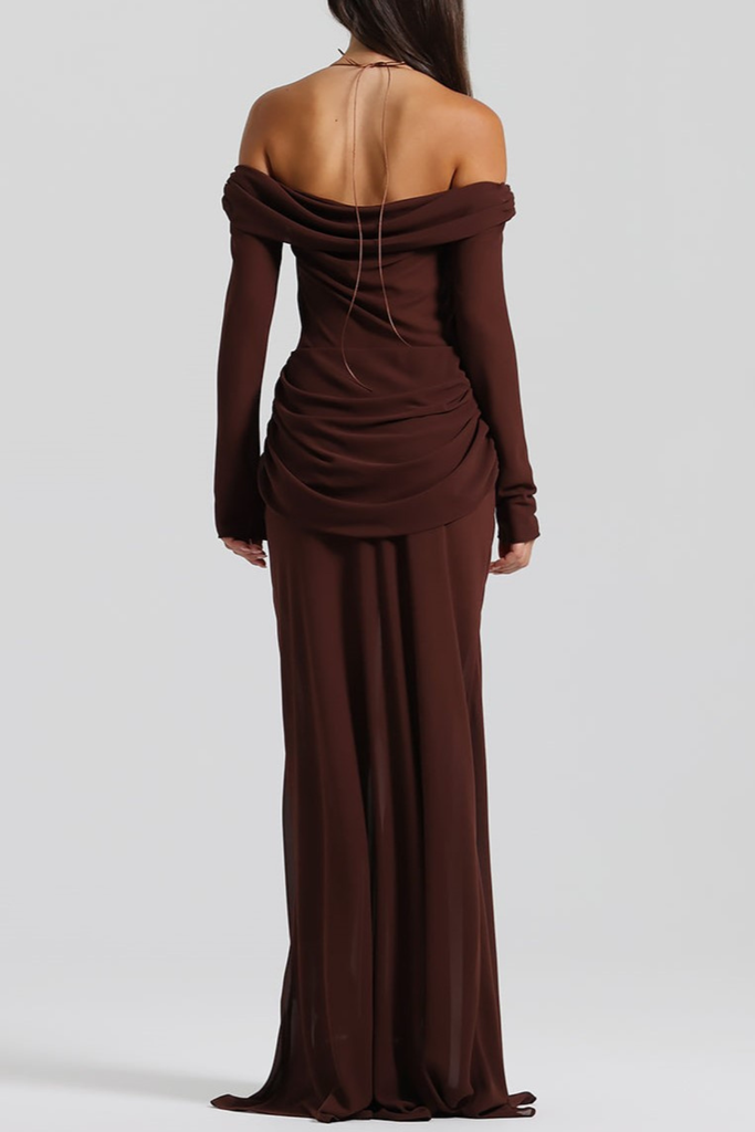 Stylish brown dress | Burra Off Shoulder Knot Cutout Maxi Dress - Brown - Ideal for special occasions