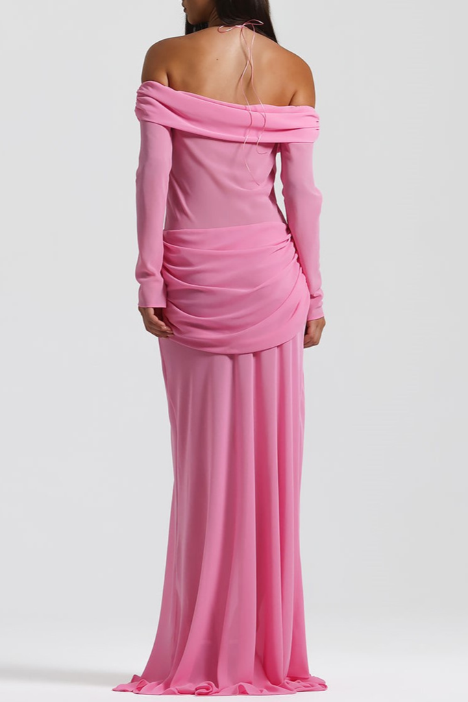 Stylish pink dress | Burra Off Shoulder Knot Cutout Maxi Dress - Pink - Ideal for special occasions